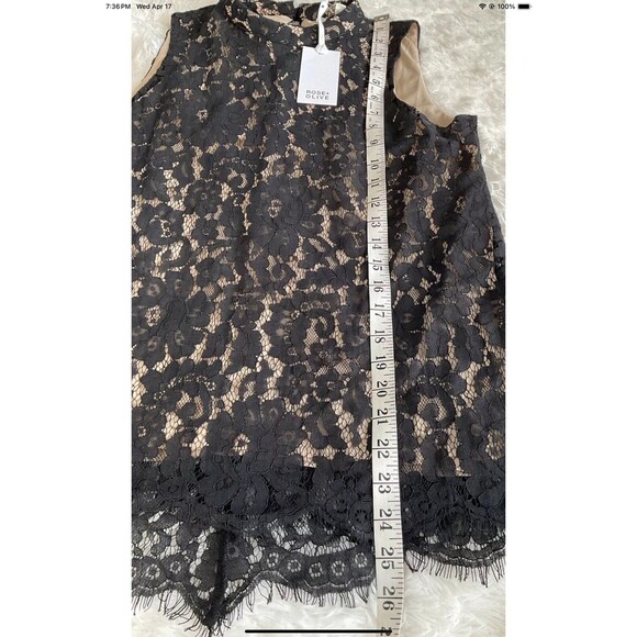 ROSE + OLIVE Woman’s Black Lace Sleeveless Top Black Lace/Tan She’ll Size Small - Picture 7 of 8